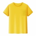 thumbnail image 5 of LIIPEE Girls Boys T-Shirts Summer Solid Color Mesh Short Sleeve Plain Round Neck Tshirts With Pocket Baby Leisure Sports Tee Shirts,Yellow,11-12 Years, 5 of 5