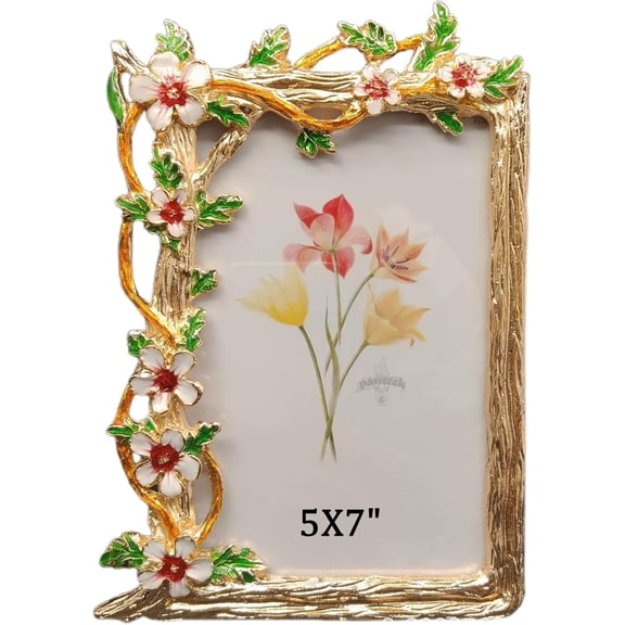 5X7in Vintage Picture Frames Luxury Unique Ornate Antique Floral Vine Photo Frame of HD Glass for Tabletop/Wall Display ,Perfect Gift Choice (White Red Flower)