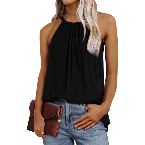 kytmyeq Summer Women's Vest Pleated Solid Color Loose Sleeveless Top Summer Vest Basic Casual Loose