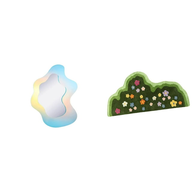 Espejo de maquillaje ondulado de acrílico, espejo decorativo moderno para baño, pared y suelo. Alfombra irregular moderna para el hogar, antideslizant