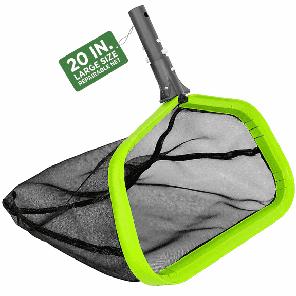 WaterJingle 20 in Deep-Bag Pool Skimmer Net, Fine Nylon Mesh with Inclined Scoop Lip, Fits 1.25 in Poles, Pole Not Included