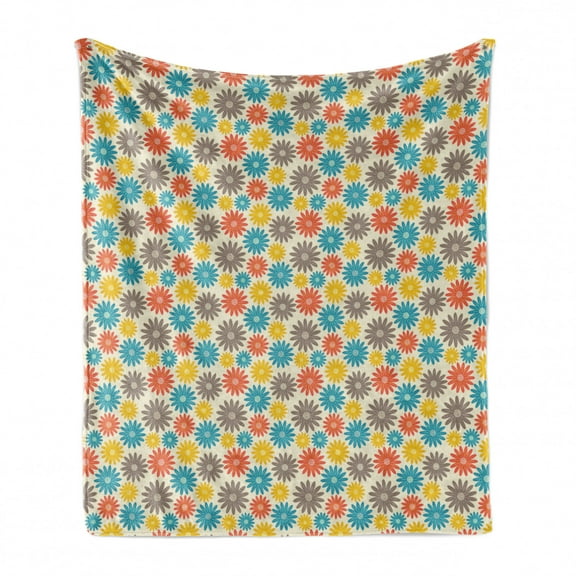 Floral Soft Flannel Fleece Throw Blanket, Colorful Top View Daisies Pattern Spring Blooms, Cozy Plush for Indoor and Outdoor Use, 50" x 60", Multicolor, by Ambesonne