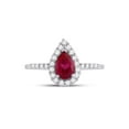 thumbnail image 2 of 10kt White Gold Womens Pear Lab-Created Ruby Solitaire Diamond Frame Ring 1-1/5 Cttw, 2 of 4