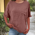 thumbnail image 3 of womens tops short sleeve summer Elbow Length Sleeve Coop Neck T-Shirts Casual Loose Comfy Lightweight Trendy Basic Shirts with Pocket, 3 of 7