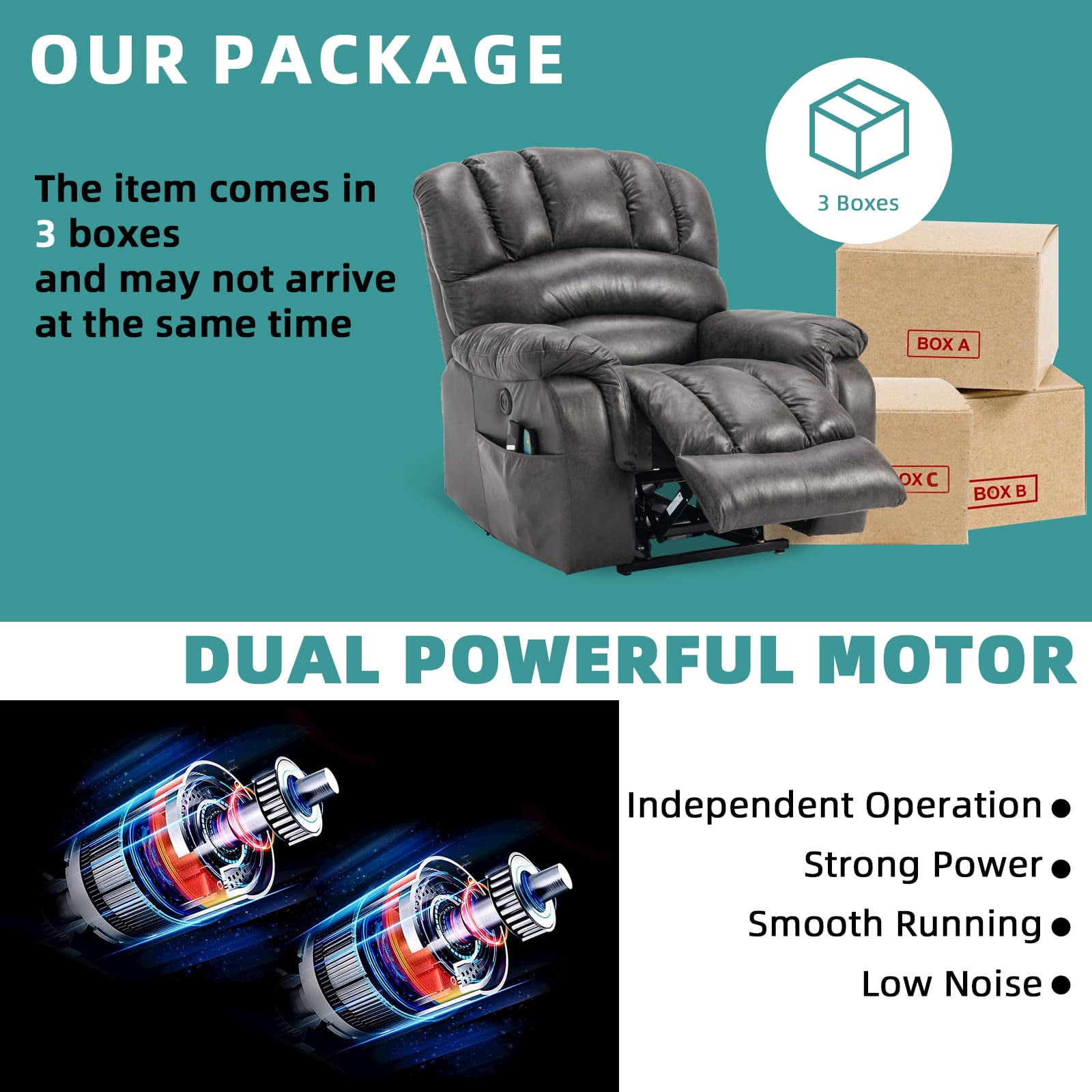 MEETWARM Large Dual OKIN Motor Power Lift Recliner Chair for Elderly Big Man, Lay Flat Sleeper Electric Recliner with Massage and Heat, Infinite Position/2 Remote Controls/USB Port/Side Pockets(Gray)
