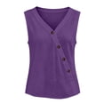 thumbnail image 4 of Craaazy Womens Sleeveless Tank Tops Plus Size Solid Color Loose V Neck Sleeveless Button Down Shirts, Unique Diagonal Buttons Sleeveless Tops for Daily Wear Outfits, 4 of 9