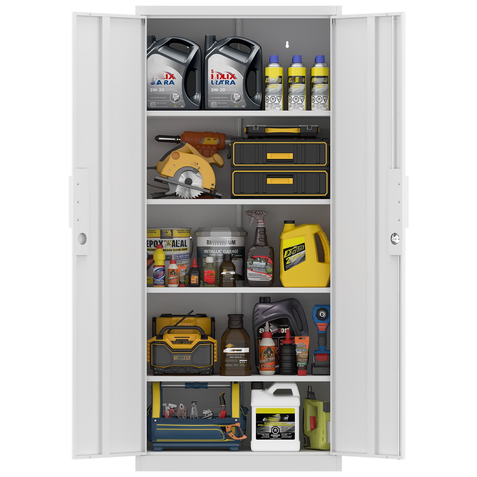 Marcree Metal Garage Storage Cabinet with 2 Doors and Adjustable Shelves - 71" Steel Lockable File Cabinet, Locking Tool Cabinets for Office, Home, Garage, Gym, School (White)