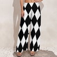 thumbnail image 5 of Check Print Pants High Waist Black and White Contrast Casual Trousers Streetwear Printed Wide Pants, 5 of 6
