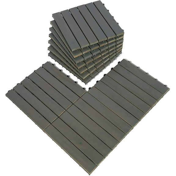 Mcombo 10 Pieces Outdoor Wood Flooring Interlocking Deck Tiles, Grey, 12"x12"
