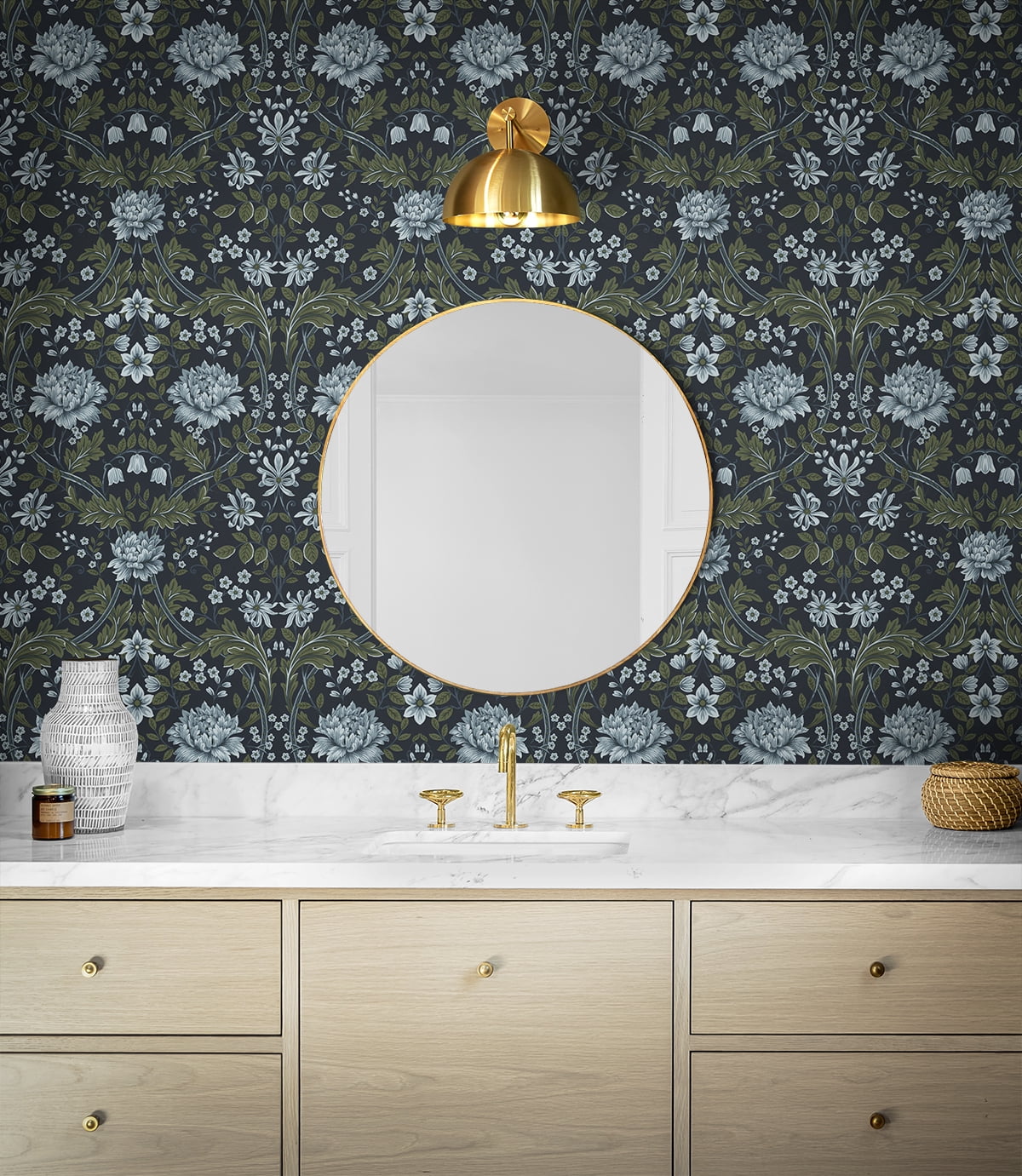 Nextwall Blue & Sage Honeysuckle Trail Peel And Stick Wallpaper - 20.9 in. W x 18 ft. L Roll