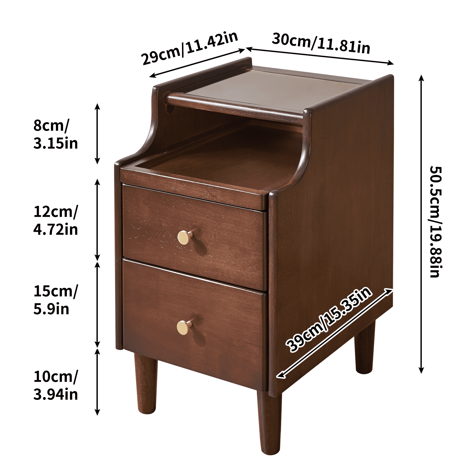 Leumius Wood Nightstand with Two Drawers and Pull-Out Panel Storage,Bedside Table Sofa Side Table for Bedroom,Living Room,Walnut