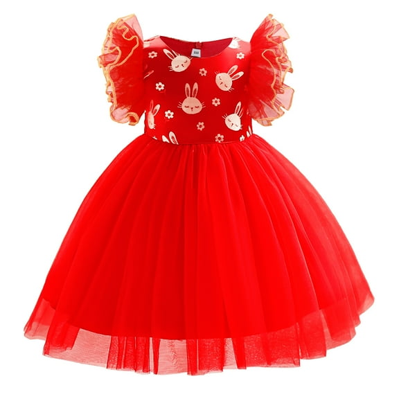 Girl Rabbit Red Dress Pageant Kids Wedding Christmas Holiday Party Costume