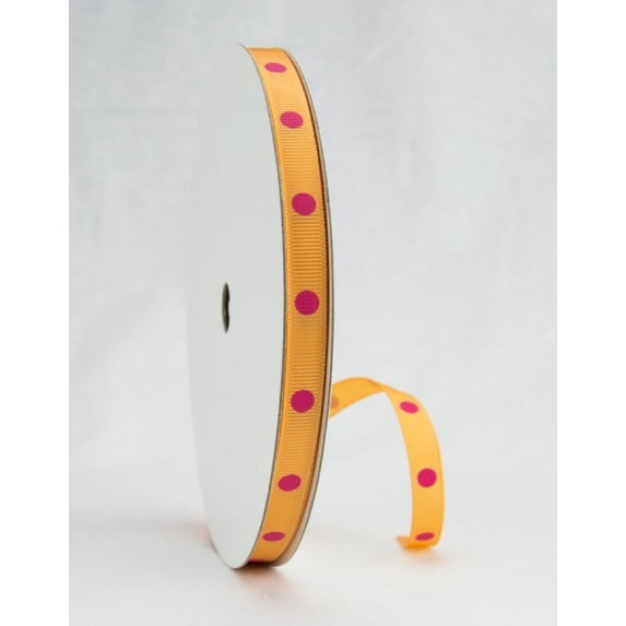 Ribbon Bazaar Grosgrain Dippy Dots 3/8 inch Orange Cream / French Pink 50 yards Ribbon