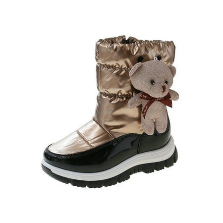 

Ritualay Kids Comfort Winter Shoe Casual Side Zip Snow Boot Dress Walking Pull On Warm Shoes Gold 13C