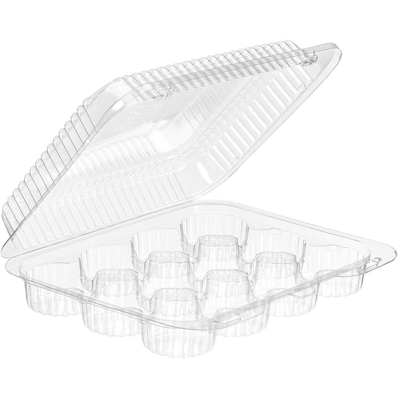 EcoQuality Clear Plastic 12 Compartment Mini Muffin Clamsheell Container - Disposable Clear Cupcake Boxes - 12 Cavity Holders with Hinged Design Dozen Mini Cupcake Carrier Durable Holder (18)