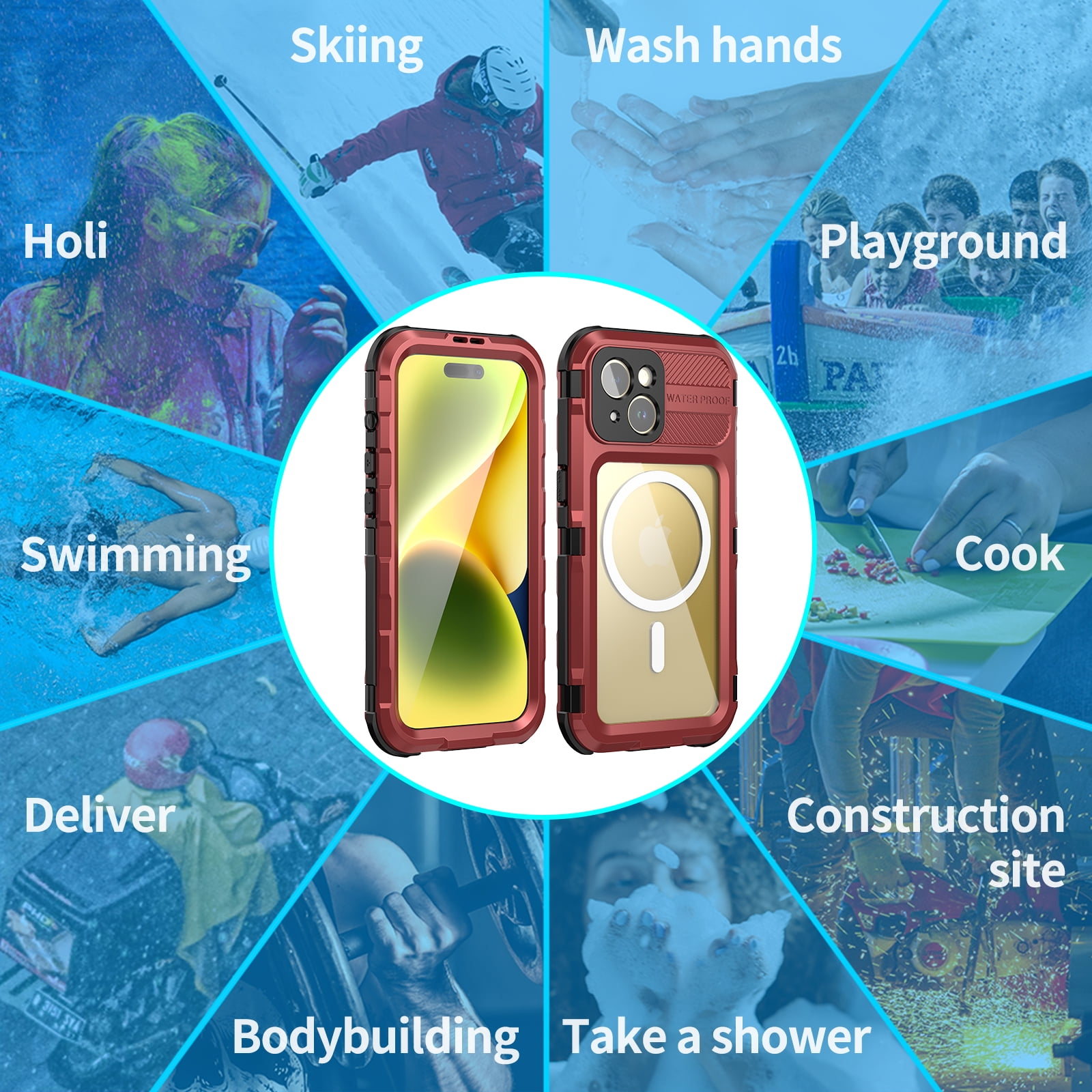 for iPhone 15 Pro Case, IP68 Waterproof Dustproof Shockproof Cases with Built-in Screen Protector, Full Body Sealed Protective Front and Back Cover for iPhone 15 Pro, 6.1 inch, Red