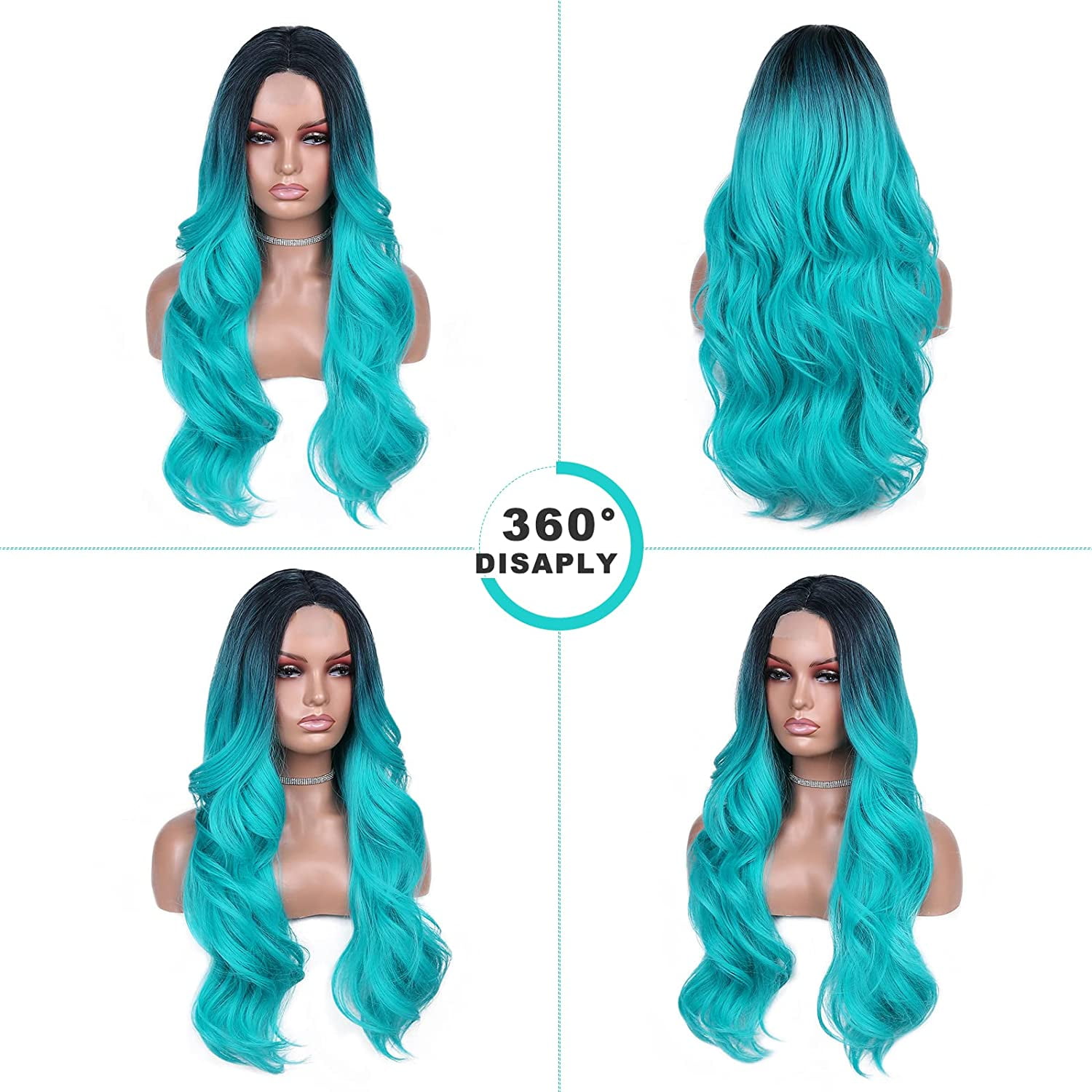 Ombre  Wig Long Curly Wavy Wig Heat Resistant Synthetic Wig Dark Roots Puple Wigs for Women Daily Party Cosplay