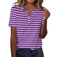 thumbnail image 1 of Plebaso T-Shirts à Rayures Col en V pour Femmes Manches Courtes Été Décontracté Blouses Amples pour Femmes, 1 of 7