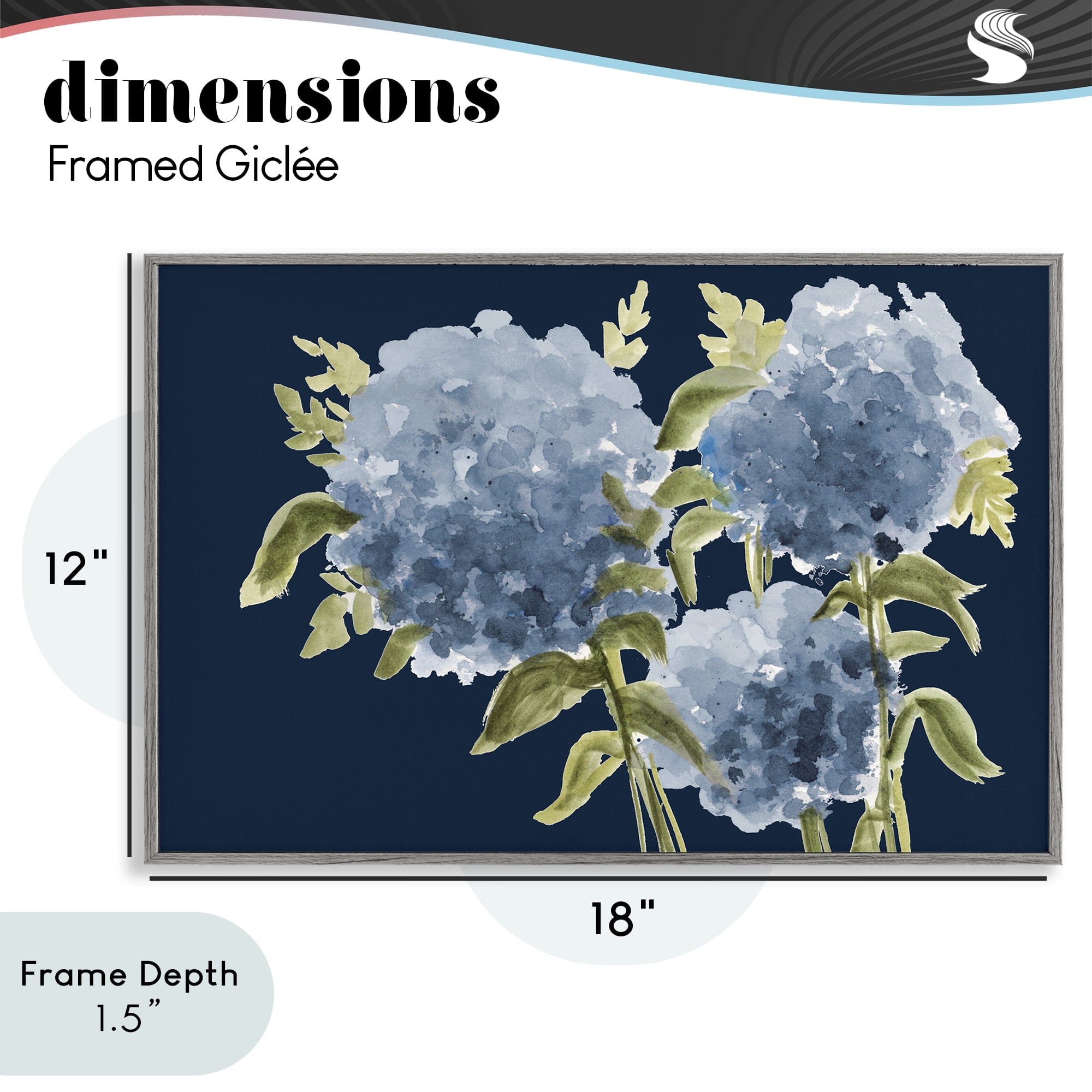 Stupell Industries Blue Hydrangeas on Indigo Gray Framed Giclee Art, design by Janice Gaynor