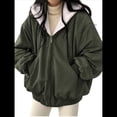 thumbnail image 2 of Chaqueta Reversible Y2k con Capucha y Cremallera para Mujer, Abrigo de Invierno de Forro y Piel, Ropa Coreana Cutecore Verde L, 2 of 7