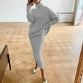 thumbnail image 2 of Lindreshi 2 Piece Sweat Suits for Women Women Casual Solid Knitting Slimming Hip Wrap Sleeve Turtleneck Sweaters Skirt Suit, 2 of 5