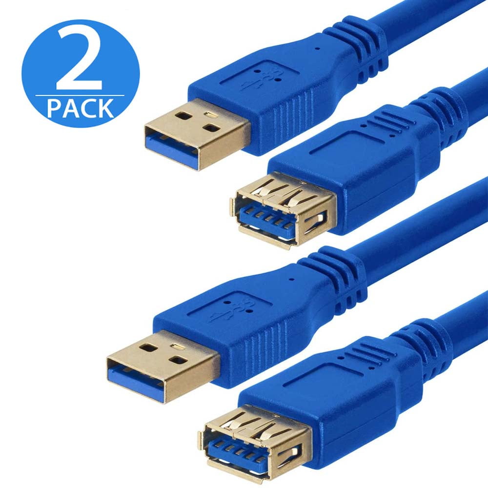 2 Pack Gold Plated Blue 6Ft 6Feet USB 3.0 A Male to Female Extension Cable Cord 