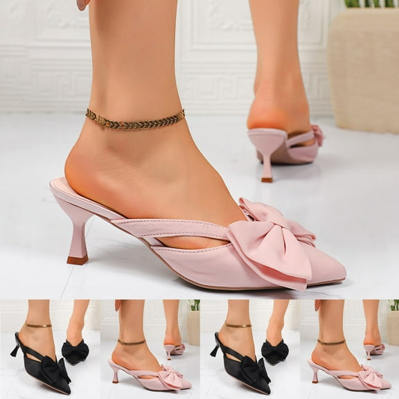 HaiMao Women's Bow Slingback Heels Clearance Pointed Toe Kitten Pumps Dress Shoes Pink 9(43)