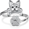 thumbnail image 1 of Anillo de perro para mujer, de plata de ley, Yorkie/Pug, joyería para perro, 1 of 4