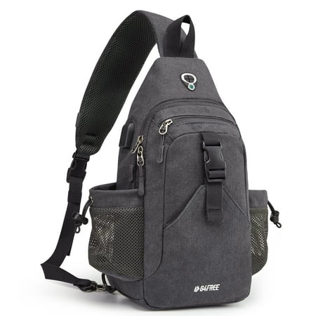 G4Free Canvas Sling Bag Crossbody Backpack with USB Charging Port & RFID Blocking, Hiking Daypack Chest Bag for Women Men