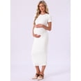 thumbnail image 2 of DARING DIVA Women's Soft Bodycon Midi Side Ruched Ribbed Maternity Dress M White, 2 of 7