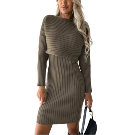 

SIEYIO Women Casual Sleeveless Slim Wrap Hip Sweater Dress Set Solid Color Pullover Top