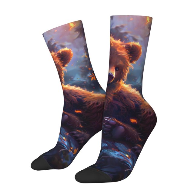Fotbe Lazy Stone Bear Calcetas Largas con Estampado para Hombre y Mujer – Calcetas de Compresión Transpirables y Elásticas, Viajar y Uso Diario Talla 5-11