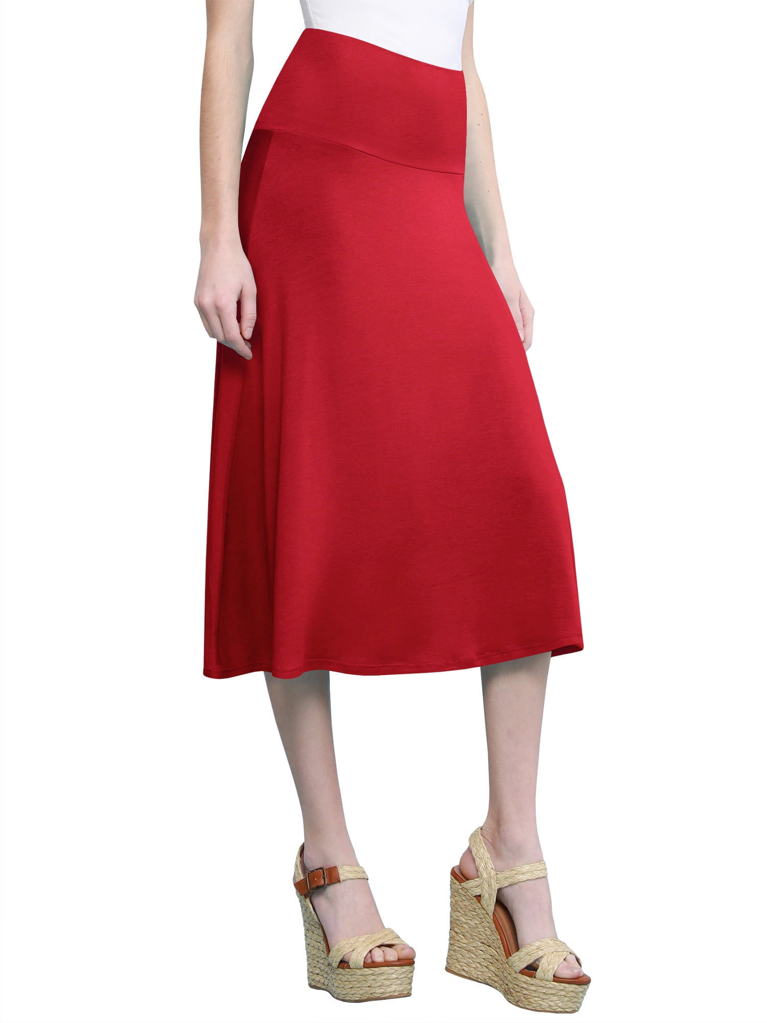 Made by Johnny Women's Lightweight Fold Over Flared Midi Skirt XXL RED