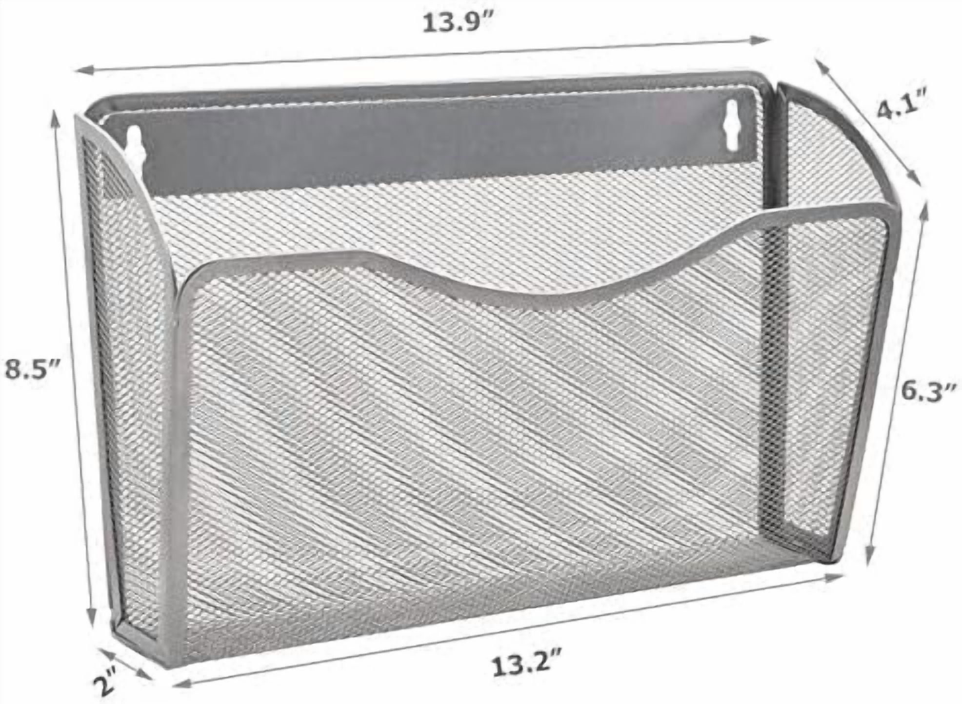 6 Single Pocket Mesh Hanging File Organizer, Vertical Wall Mounted Magazine File Holder, Mount Basket Mail Paper Document Folder Organizing for Office, Home and School, Silver