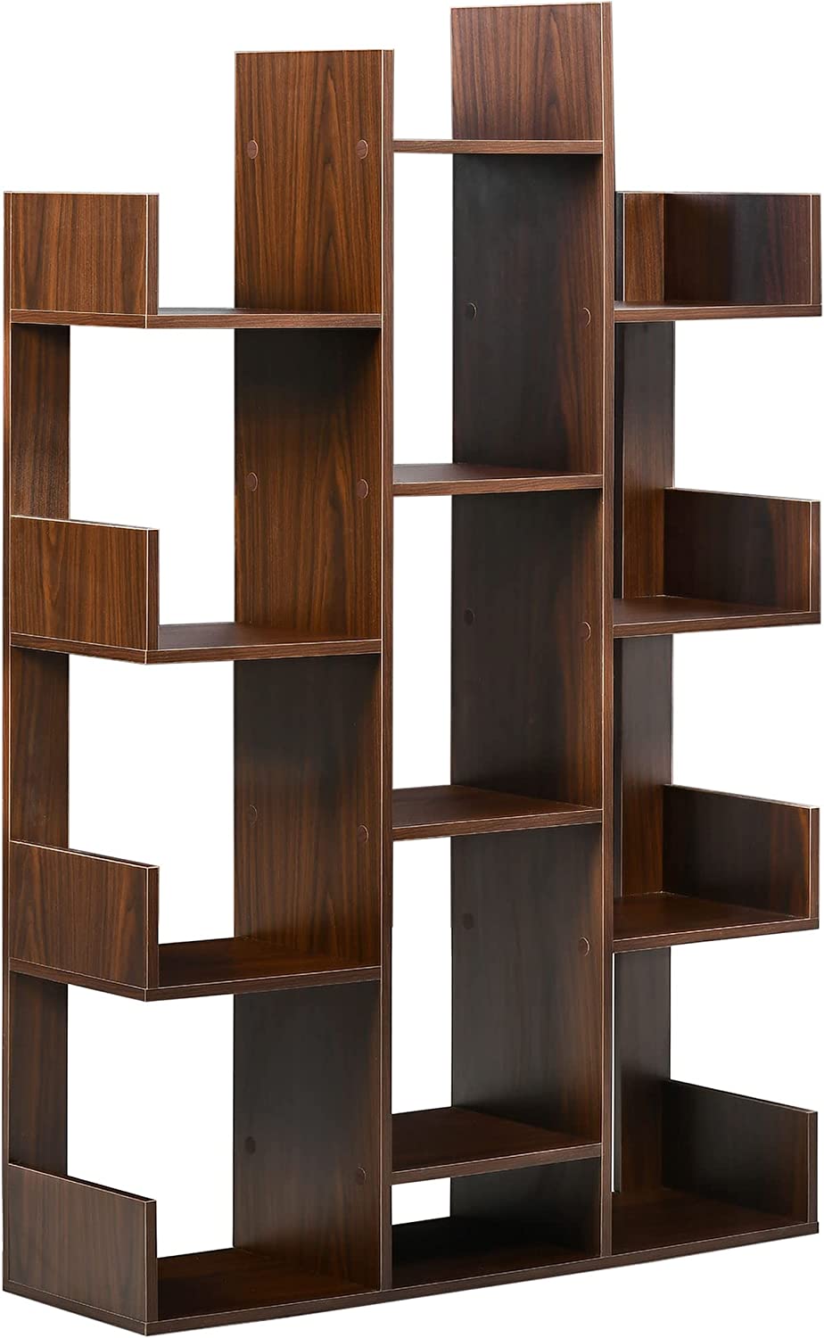 Modern Tree-Shaped Freestanding Brown Wood Bookshelf with 13 Shelves