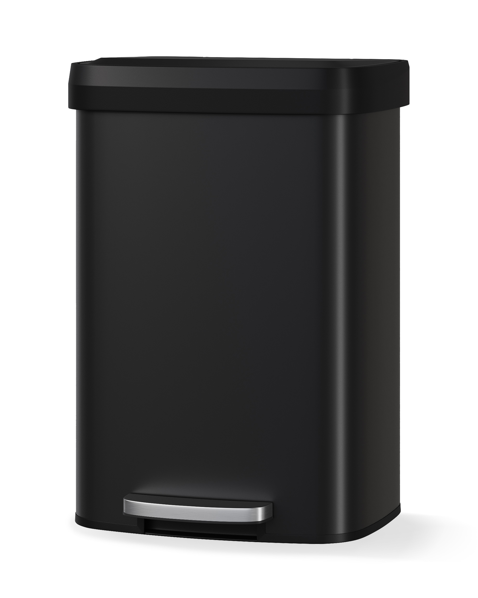 Hands-Free Step-On Kitchen Trash Can, 13 Gallon/50L – Rustproof Black Metal Garbage Bin with Soft Close Plastic Lid, Odor Control, Liner Rim, Rear Handle – Black