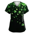 thumbnail image 2 of Womens Nurse Uniforms Summer Irish Shamrock Printed V Neck Breathable T-Shirts Short Sleeve Professionals Soft Stretch St. Patrick's Day Scrub Tops with Pockets  green 3X-Large, 2 of 4