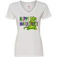 thumbnail image 3 of Inktastic Happy Mardi Gras Cute Alligator with Beads Women's V-Neck T-Shirt, 3 of 5