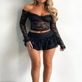 thumbnail image 3 of Elegant Long Sleeve Crop Tops with Lace Off Shoulder, 3 of 6