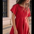 thumbnail image 4 of Vestido de Mujer con Mangas Abullonadas, Cuello Cuadrado, Lazo en la Espalda y Cremallera, Rojo L, 4 of 7