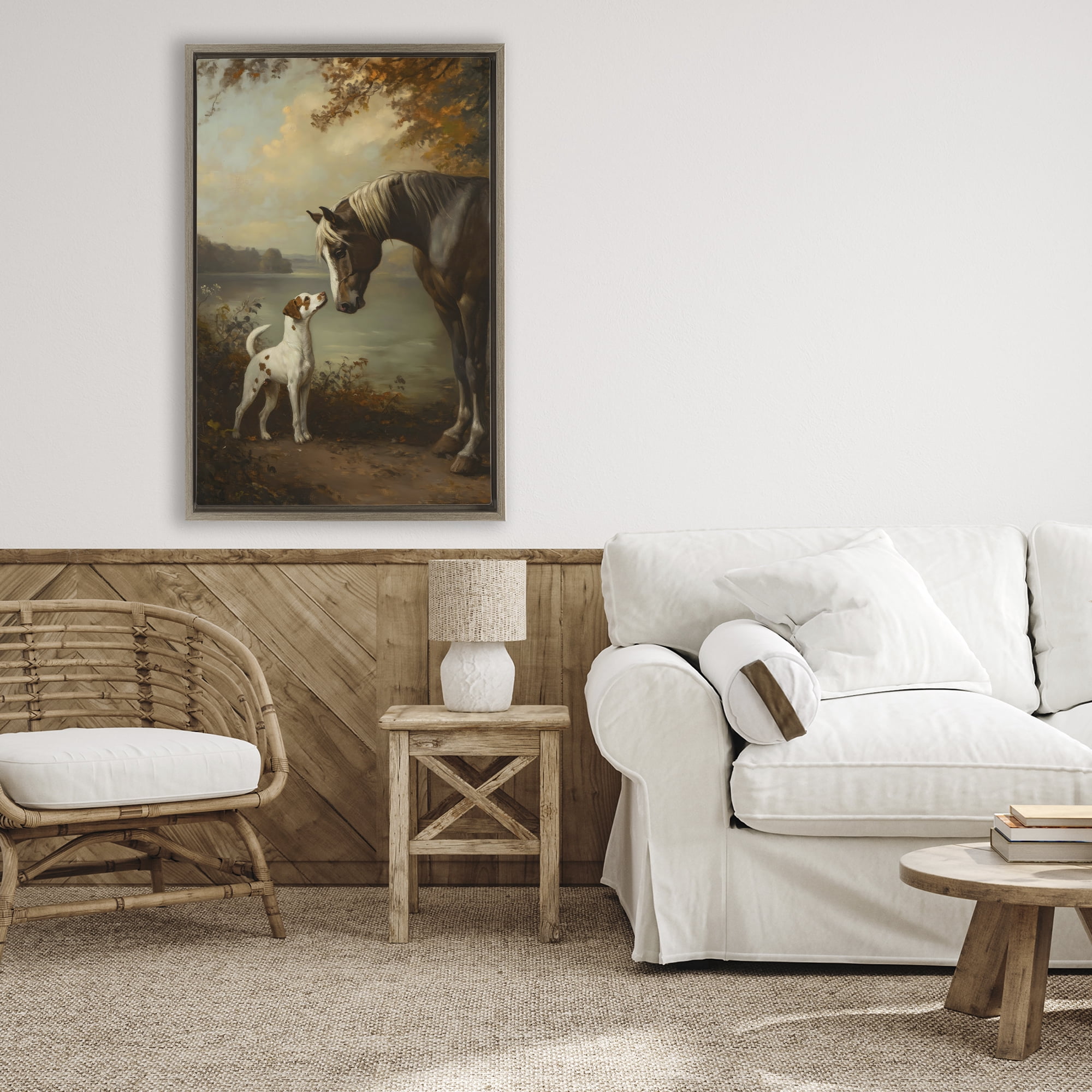 Stupell Industries Autumn Companions Hunting Party Brown Framed Floater Canvas Wall Art, design by Petal Prints Design