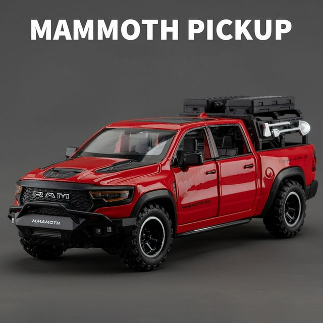 1:32 Dodge RAM 1000 TRX Mammoth Picku coche en miniatura de aleación sonido y luz tirar hacia atrás juguete para niños coleccionables regalo de cumpleaños,Rojo