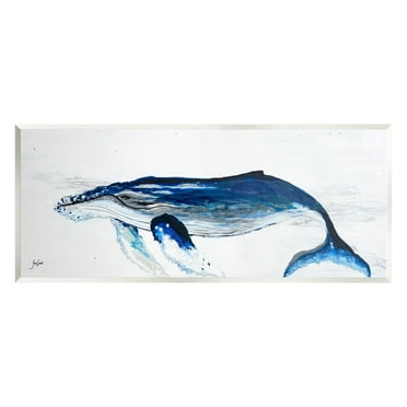 Stupell Industries Vivid Blue Whale Swimming Marine Animal Sea Life Graphic Art Unframed Art Print Wall Art, Design by Stacy Gresell