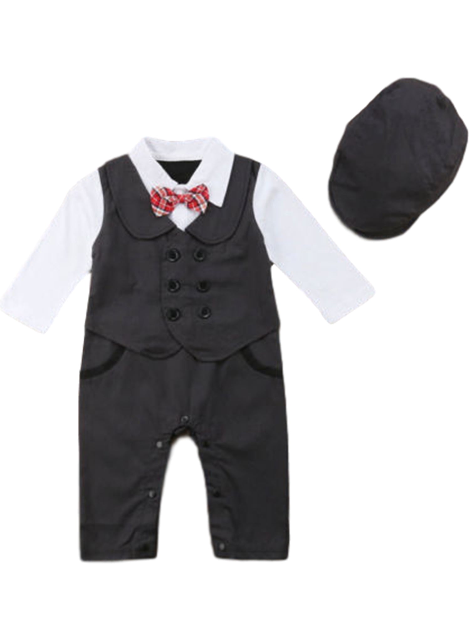 Black Tuxedo With Red Rose Baby Cute Grow Clothes Bodysuit Vest Romper Boys Gift 