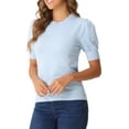 thumbnail image 4 of INSPIRE CHIC Women's Ribbed Knit Top Crew Neck Lantern Short Sleeve Casual Blouse, 4 of 5