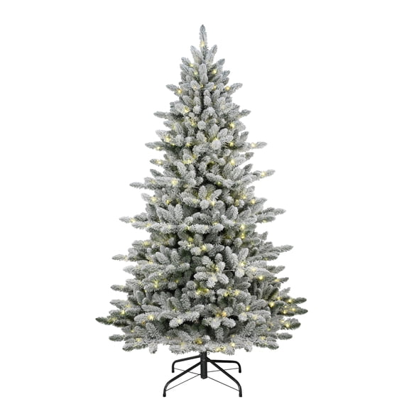 Pre-Lit 7.5' Flocked Bennington Fir Artificial Christmas Tree with 400 Multi-Finction RGB LED Lights with remote, Green