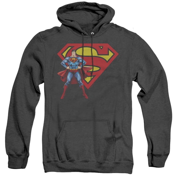 Superman Superman & Logo Adult Heather Hoodie Sweatshirt Black