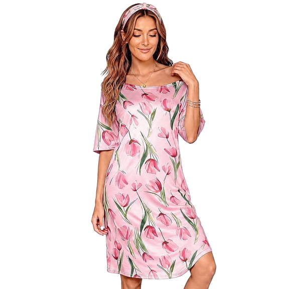 DAKIMOE Nightgowns for Women Short Sleeve Sleep Shirt Comfy Cute Casual Loose Pajamas Sleepwear Valentine's Day Gift
