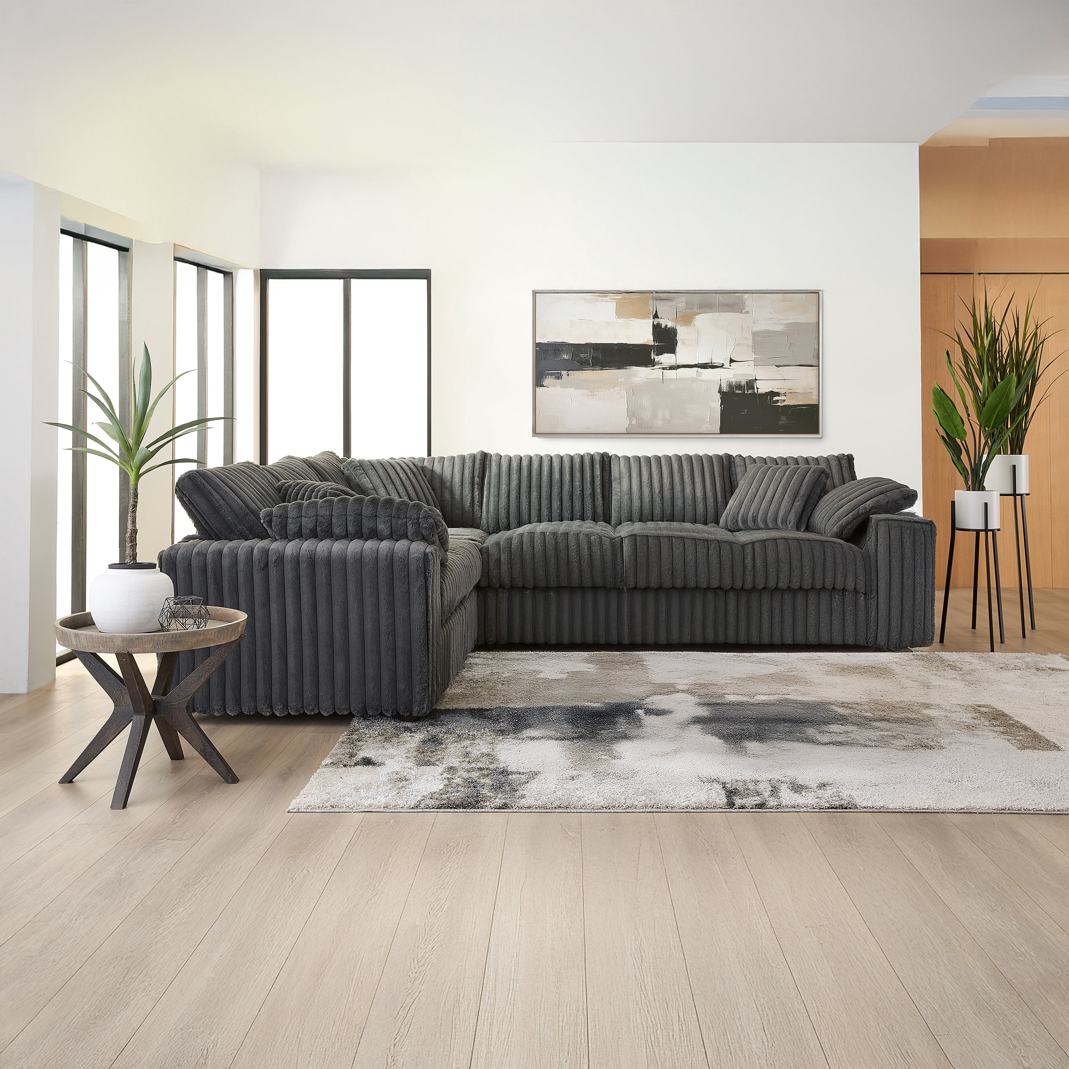 Roundhill Furniture Belvoir Living Room L-shape Sectional, Charcoal