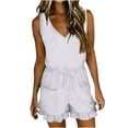 thumbnail image 2 of fheaev Romper for Women Summer Casual Lace-Up Sleeveless Spaghetti Strap Round Neck Loose Fit Shorts with Pockets White L, 2 of 6